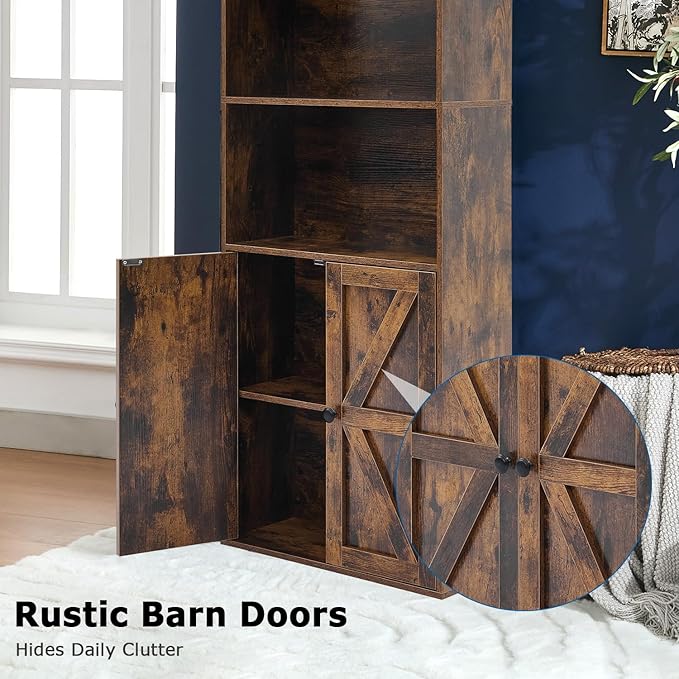 Bookshelves and Bookcases with Barn Doors Set of 2, Farmhouse Bookshelf with Display Shelves, Floor Standing 4-Tier Book Shelf with Storage Cabinet for Home Office, Living Room, Bedroom
