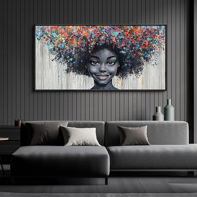 KLAKLA Black Woman Wall Art African American Women Wall Decor Trendy Abstract Black Girl Canvas Poster Prints Pictures for Bedroom Living Room Framed 29x58 Inches