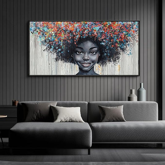 KLAKLA Black Woman Wall Art African American Women Wall Decor Trendy Abstract Black Girl Canvas Poster Prints Pictures for Bedroom Living Room Framed 29x58 Inches