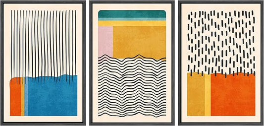 SIGNWIN Framed Canvas Print Wall Art Set Mid-Century Vibrant Color Block Collage Abstract Geometric Illustrations Graffiti & Street Art Modern Art for Living Room, Bedroom, Office - 24"x36"x3 Black