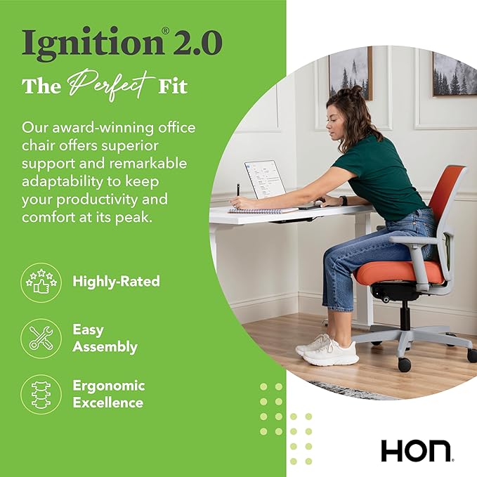 HON Ignition 2.0 Low Back Task Chair, Spectrum Mesh, Advanced Synchro-Tilt Control, Office Chair with Lumbar Support, Height and Width Adjustable Arms, Titanium Frame, Salamander