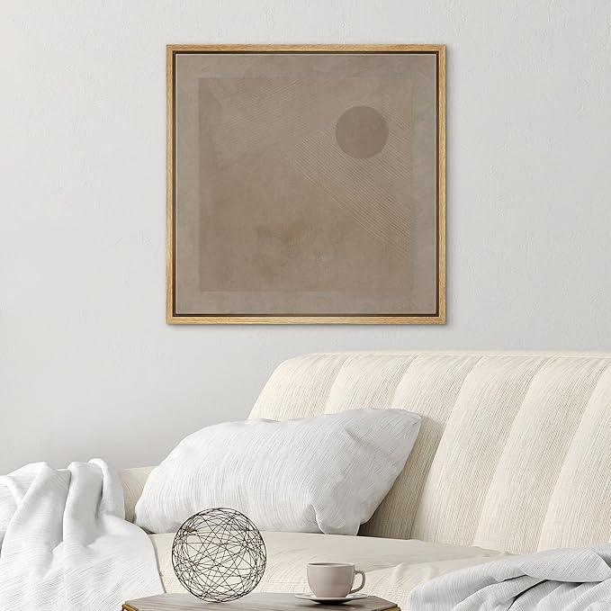 SIGNWIN Framed Canvas Print Wall Art Retro Geometric Grunge Landscape Abstract Shapes Illustrations Modern Art Decorative Boho Relax/Zen Nordic for Living Room, Bedroom, Office - 24"x24" Natural