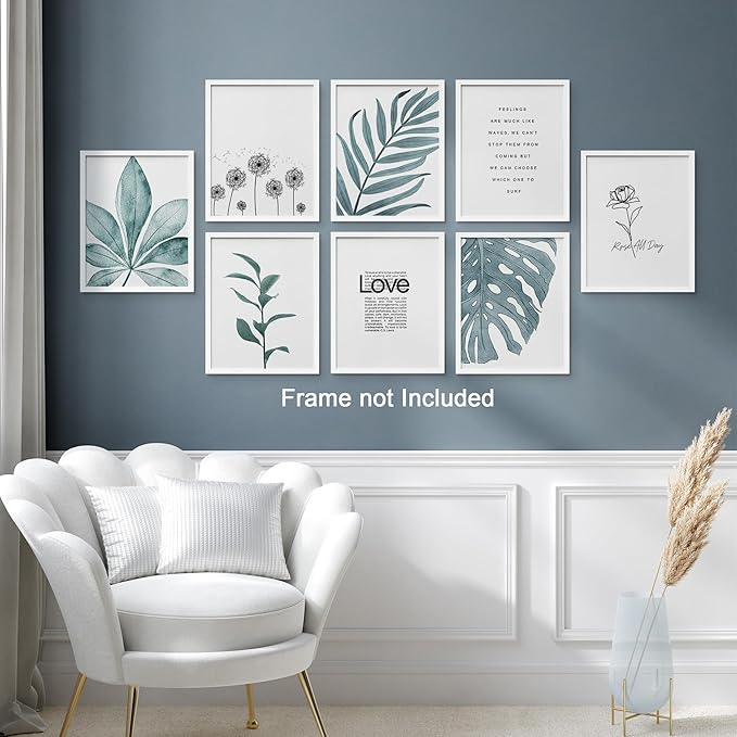 SIGNWIN Adhesive Canvas Poster Bathroom Decor 11"x14"x 8, Wall Art Room Decor Multicolor for Living Room, Bedroom, Office Pastel Tropical Jungle Botanical Flower Plants Nature Abstract Shapes
