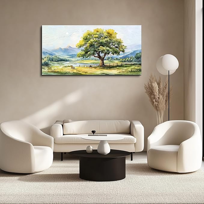 QIYILEXWART Large Wall Decor For Living Room Canvas Wall Art For Office Modern Wall Decorations For Bedroom Green Tree Landscape Painting Farmhouse Pictures Artwork Room Home Decor 24x48 In