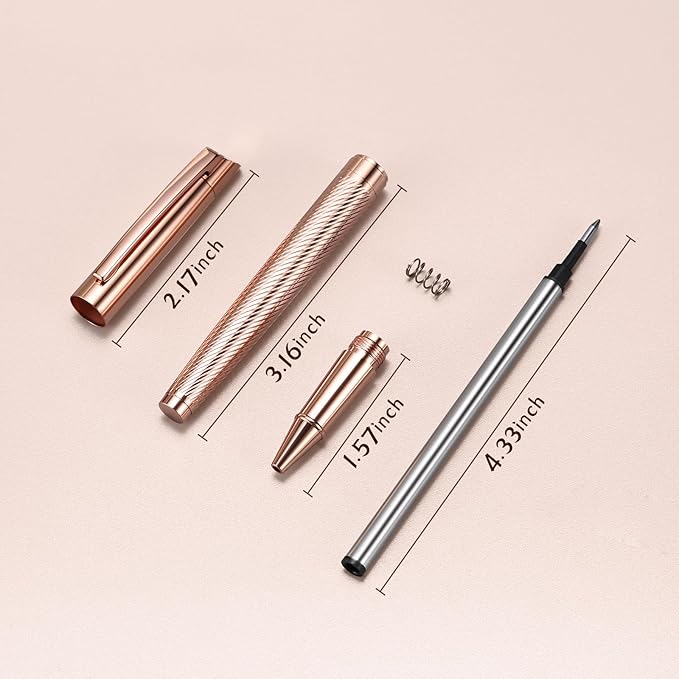Rollerball Liquid Ink Signature Pens for Women Luxury Box Gel Black Ink Fancy Pen Refillable for Executive Office,Professional,Birthday Nice Gift Penset Rosegold