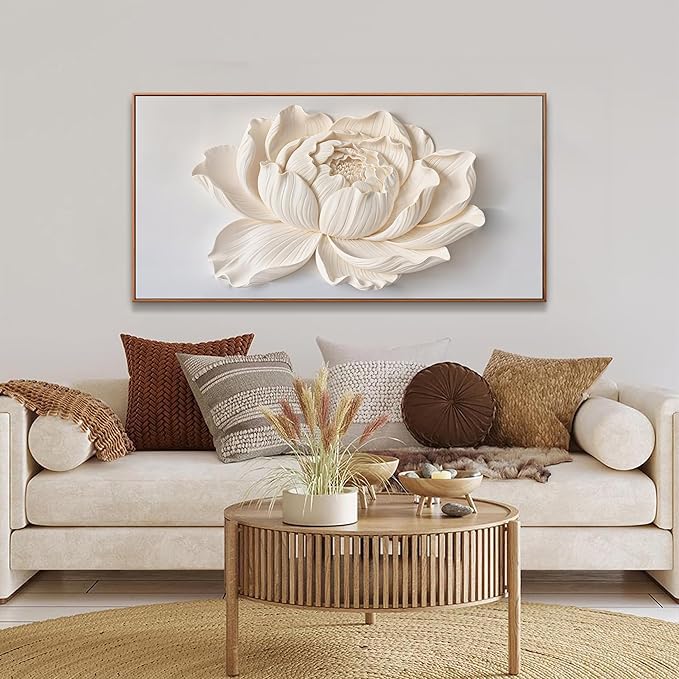 White Flower Wall Art Canvas Art Wall Decor Wall Decor Prints Painting Wall Art Picture For Bedroom Living Room Dining Room Home Office Artwork 24" × 48" Ready To Hang With Framed