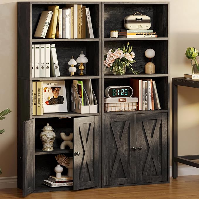 IRONCK Industrial Bookshelves and Bookcases with Doors 11.8 in Depth Floor Standing 5 Shelf Display Storage Shelves Tall Bookcase for Home, Office, Living Room
