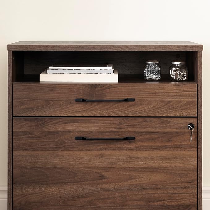 South Shore Helsy 2-Drawer File Cabinet Natural Walnut, Scandinavian