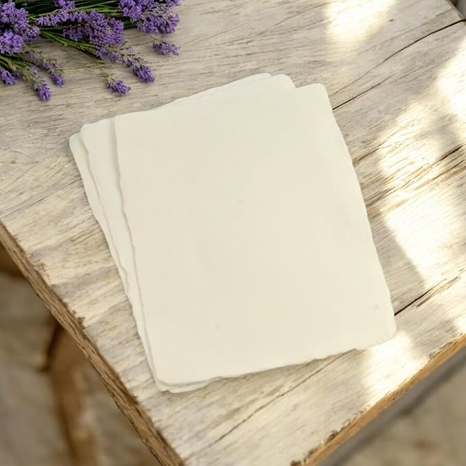 Kathmandu Valley Co. 8.5x11 inch 100% Cotton 90 GSM, Off-White Vintage Deckle-Edge Handmade Printer Paper from Recycled Textile Surplus for Inkjet and Laser Printers (25 Sheets)