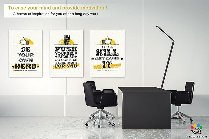 Office Wall Art-3 Panel Motivational Canvas Art for Home Office, Positive Quote Wall Decor, Entrepreneur Words Poster Frame 20'x30'x3Pcs
