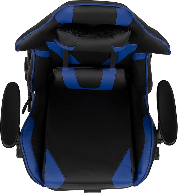 Flash Furniture X30 Gaming Chair Racing Office Ergonomic Computer Chair with Fully Reclining Back and Slide-Out Footrest in Blue LeatherSoft