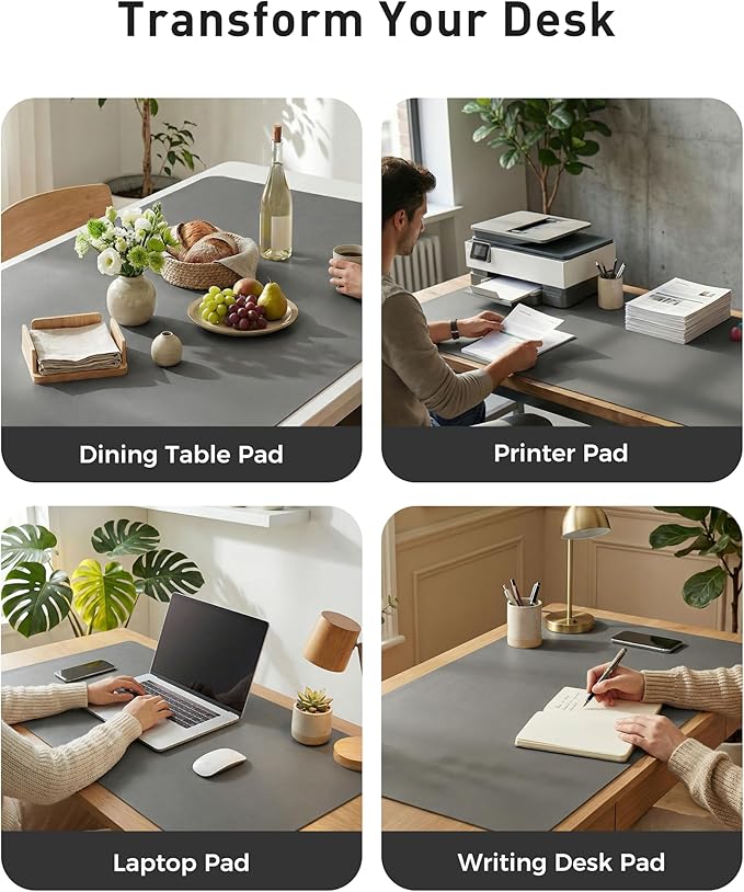 Aothia Faux Leather Desk Mat - Large Mouse Pad, Non-Slip PU Leather Blotter, Waterproof Writing Surface for Office and Home (Grey, 63" x 17")