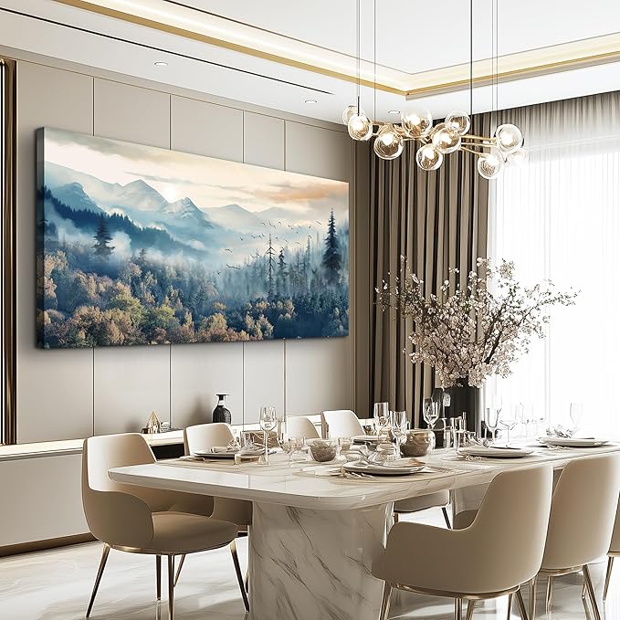 MHARTK66 Modern Canvas Wall Art For Living Room Decorations For Bedroom Office Wall Decor Prints Foggy Forest Trees Landscape Wall Painting Pictures Ready To Hang Room Home Decor 20x40 in