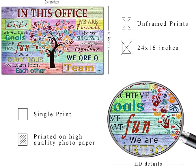 WHAOMIOT Inspirational Wall Art - Office Decor Print Canvas 'In This Office We Are A Team' 16 X 24 Inch Frameless