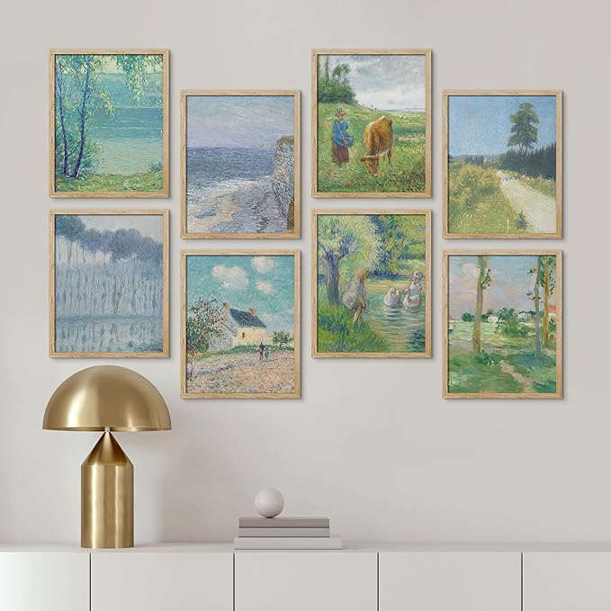 SIGNWIN Framed Poster Wall Art Set of Vintage Posters Vintage Landscape Watercolor Nature Landscape, Rustic Framhouse Decor for Living Room, Bedroom, Office - 8"x10"x 8 Natural