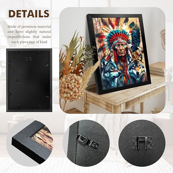 Native American Wall Art Indian Man and Eagle Wolf Pictures Wall Decor Black Framed Southwestern Indian Wall Art Canvas Print Artwork for Living Room Bedroom Home Decor 12×16 Inch