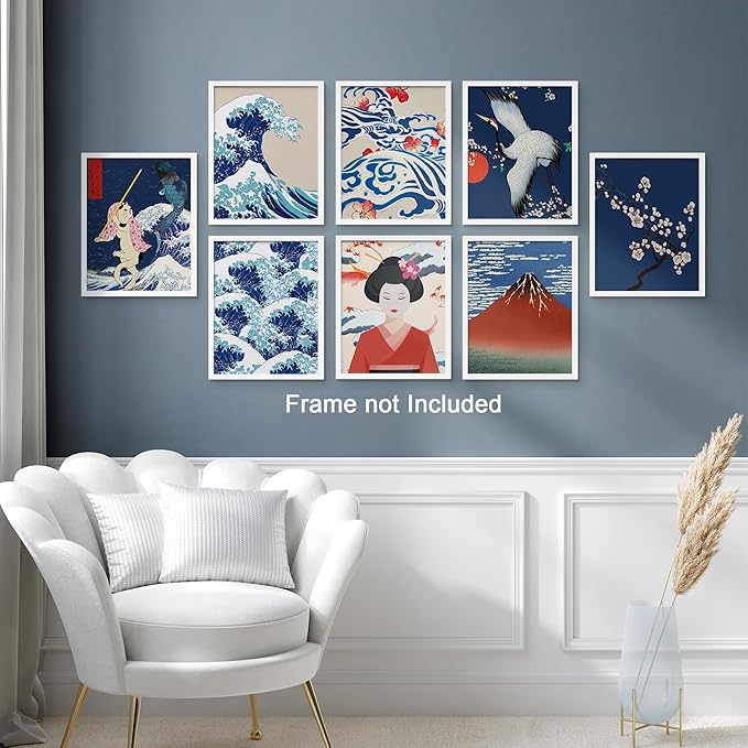 SIGNWIN Adhesive Canvas Poster Bathroom Decor 11"x14"x 8, Wall Art Room Decor Multicolor for Living Room, Bedroom, Office Japanese Great Wave Ukiyo-e Nature Landscapes Vintage Illustrations Bohemian