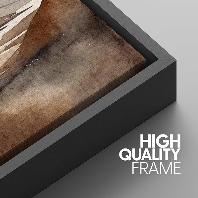 SIGNWIN Framed Canvas Print Wall Art Set Landscape Serene Mountain and River Scene in Warm Earth Tones Illustrations Modern Art Decorative Abstract for Living Room, Bedroom, Office - 16"x24"x3 Black