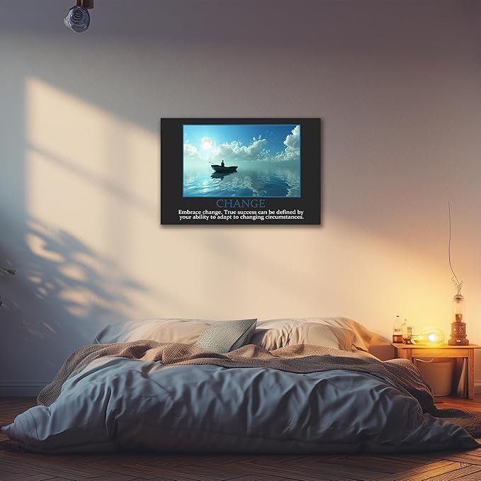 UZMKM - Inspirational Wall Art, Black Background Motivational Mindset Change Picture, Quote Saying Canvas Print for Home Office Decor, Company Poster Framed Artwork for Office Wall Decor 32x48 Inch