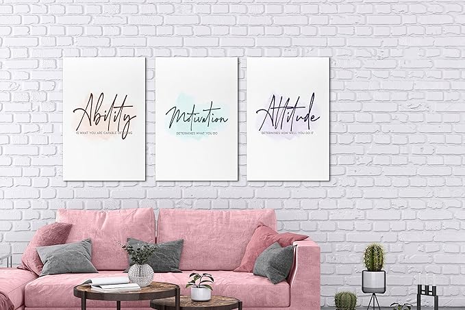 SHMAO Office Canvas Wall Art Motivational Wall Decor, 3 Piece Ability Motivation Attitude Print Pictures for Office Wall Decor Women Inspirational Framed Artwork Home Office Decor 16”x24”x3 Panels