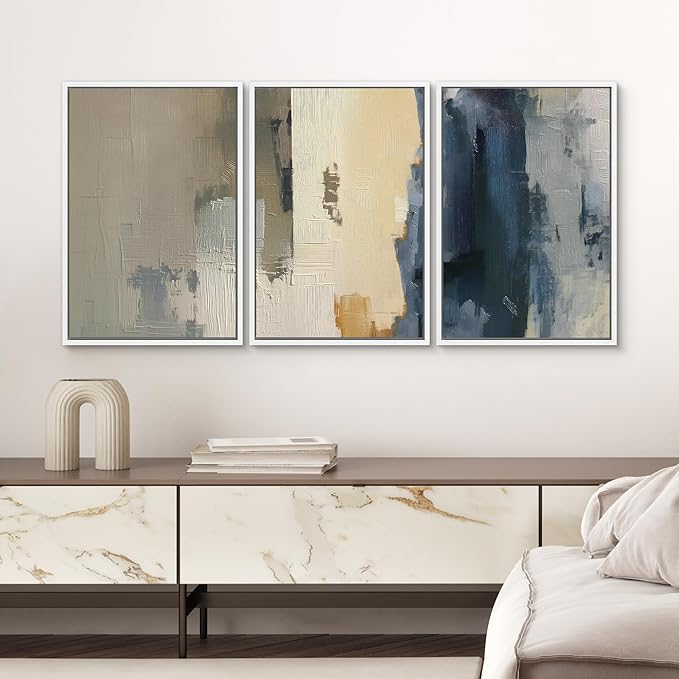 SIGNWIN Framed Canvas Print Wall Art Set Modern Neutral Color Block Abstract Illustrations Modern Art Decorative Boho Relax/Zen Nordic for Living Room, Bedroom, Office - 24"x36"x3 White