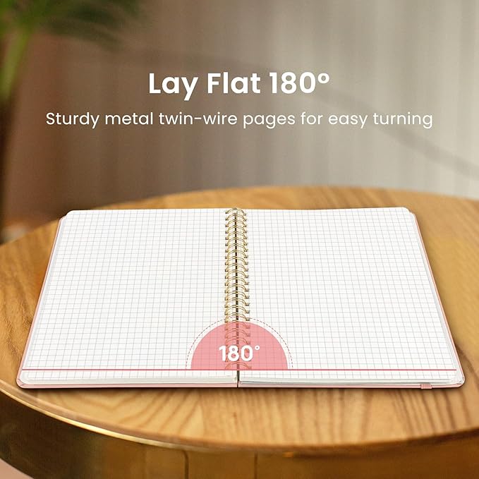 Taja Graph Spiral Journal Notebook for Women & Men, 140 Pages, Graph Paper Hardcover Notebook for Planning & Tracking, Journals for Graphing, A5(5.7" x 7.9") – Pink