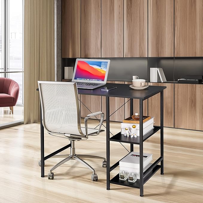 Home Office Desk Study Writing Computer Desk with 2 Storage Shelves, Small Industrial Modern Simple Style Laptop Table for Home, Office, Study, Bedroom, Gaming, (36 Inch, Black)
