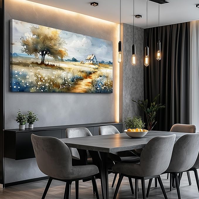 FUHAIHUA Canvas Wall Art For Living Room Large Wall Decor For Bedroom Modern Office Decorations Pastoral Pictures Scenery Watercolour Wall Paintings Artwork Farmhouse Home Decor Mural 24x48 In
