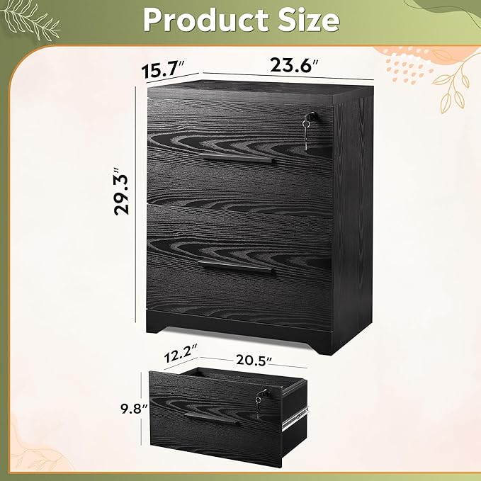 DEVAISE 2-Drawer Wood Lateral File Cabinet with Lock for Office Home, Black