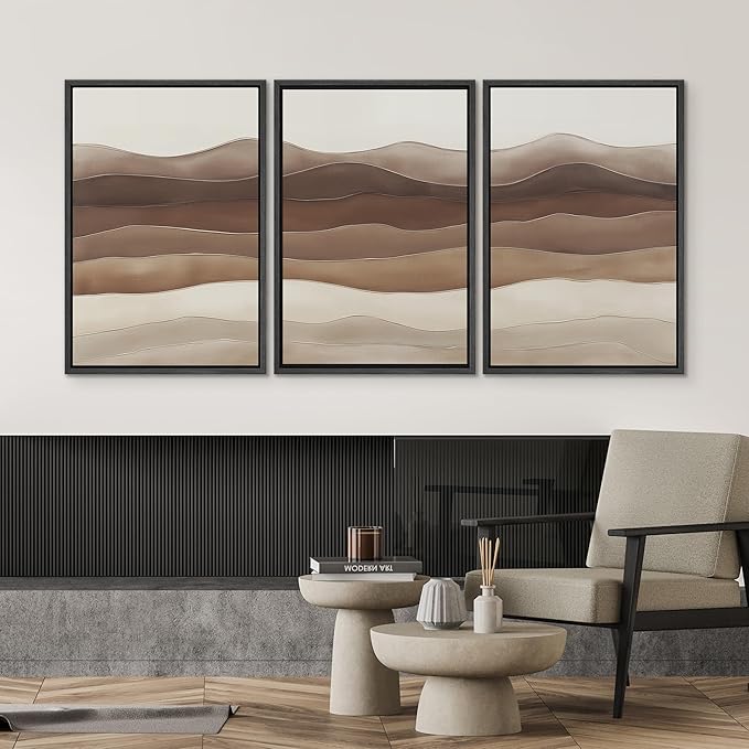 SIGNWIN Framed Canvas Print Wall Art Set Layered Earthy Ridges Illustrations Decorative Relax/Calm Zen for Living Room, Bedroom, Office - 24"x36"x3 BLACK
