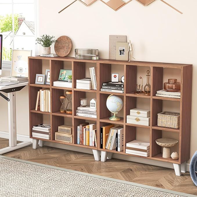 Tangkula 9-Cube Bookcase, Freestanding 3-Tier Bookshelf with 6 Removable Shelves, Open Back DIY Storage Organizer with Raised Support Feet for Living Room Study Office (1, Brown)