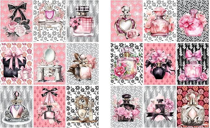 Generic Paper Moon Media: Black and Pink Fashionista Scrapbook and Junk Journal Tags 8.5 x 11, 6 Sheets for Journals, Scrabpooking, ATC, Card Making etc, Collage Sheet Bundle, Single Sided Prints