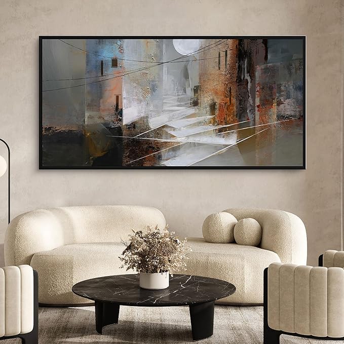 yiijeah Abstract Wall Art for Liiving Room Large Framed Artwork for Walls Mud-brown Canvas Decor Prints Pictures Bedroom Office Home Decor 58x29 Inches