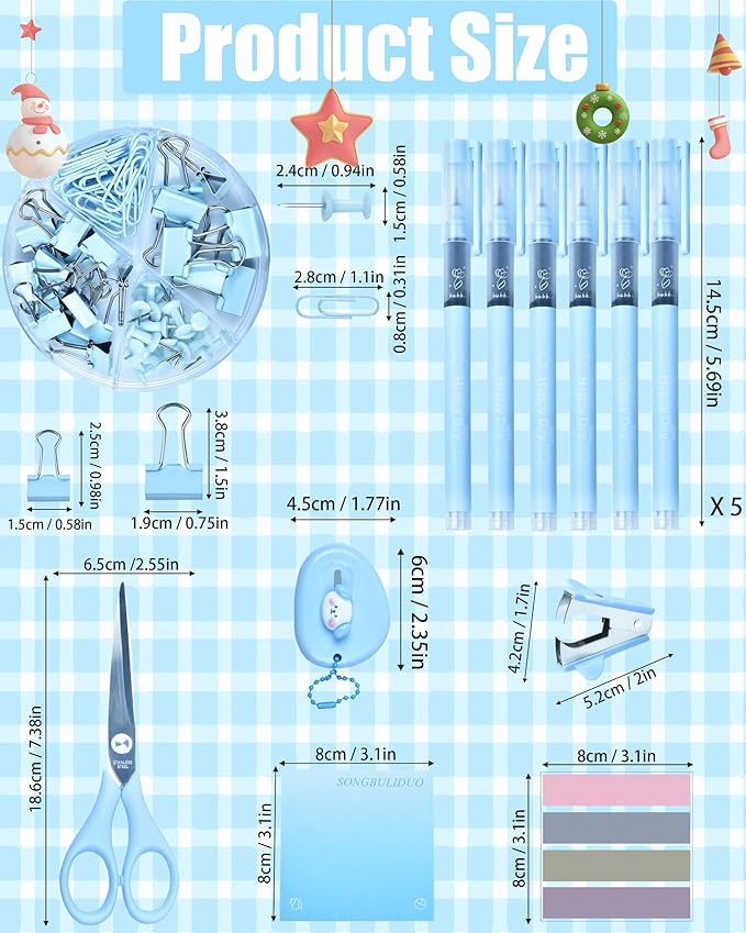 Blue Desk Accessories, 26Pcs Office Supplies and Desk Organizers, with Tape Dispenser, Stapler, Staple Remover, Ect, Gift Box Packaging