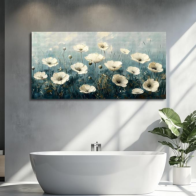 FUHAIHUA Canvas Wall Art For Living Room Large Wall Decor For Office Bedroom Decorations White Flowers Landscape Pictures Modern Wall Paintings Aesthetics Posters Home Decor Ready To Hang 30x60 In