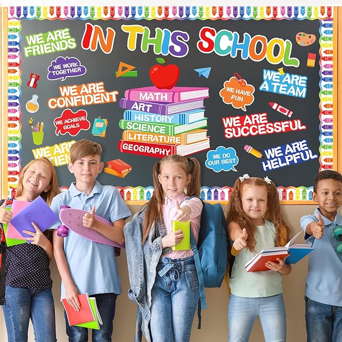 Motivational Bulletin Board Set Colorful Classroom Affirmation Station Bulletin Board in This School Cutouts Back to School Elementary Home Wall Door Decor