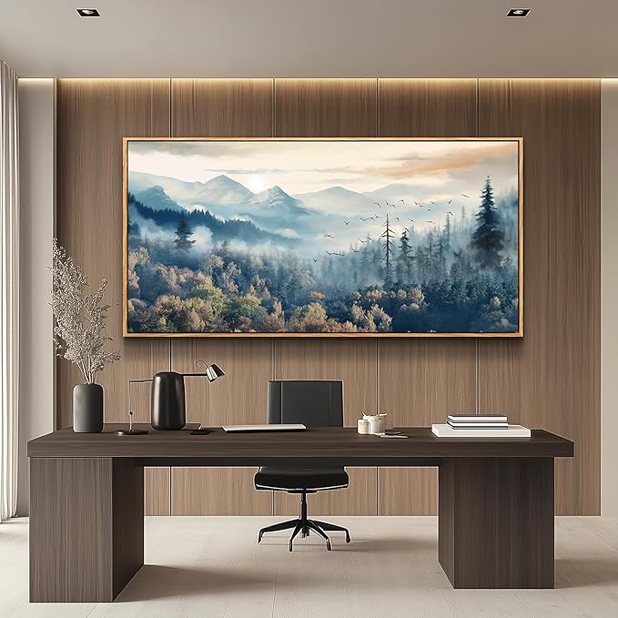 MHARTK66 Foggy Forest Trees Landscape Wall Painting - Large Art for Living Room, Bedroom, Office - Wood Framed Decor Canvas Prints Ready to Hang