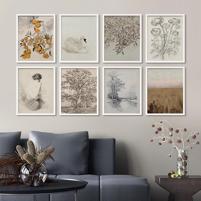 SIGNWIN Framed Poster Wall Art Set of Black & White Duotone Geometric Dark Plants Nature Abstract for Living Room, Bedroom, Office - 12"x16"x 8 White