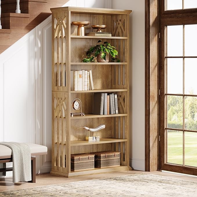 Tribesigns 6-Tier Bookshelf, 75-Inch Tall Bookcase, Large Bookshelves and Bookcases Freestanding Display Shelves, Wood Book Shelf for Living Room, Home Office, Bedroom, Light Brown (2Packs)
