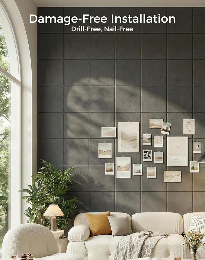 Aothia 12-Pack Felt Bulletin Board Tiles for Walls - 48x36 Modular Bulletin Board, Cork Board Alternative Pin Board for Office & Classroom, 70 Adhesive Tabs & 40 Push Pins Included (Charcoal Gray)