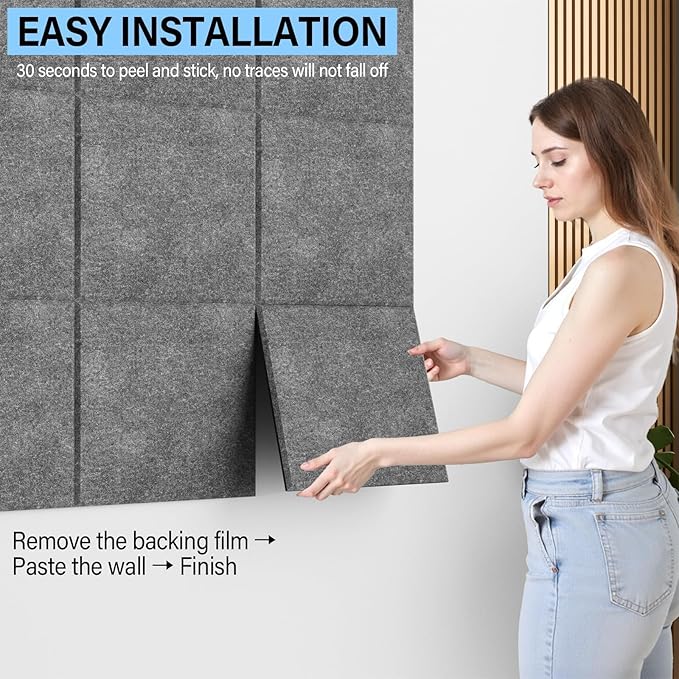 Large Cork Boards for Walls – 48" x 36" Self Adhesive Felt Wall Tiles, Ideal for Office Wall Organizing Bulletin Board, Easy to Install Cork Boards Felt Board