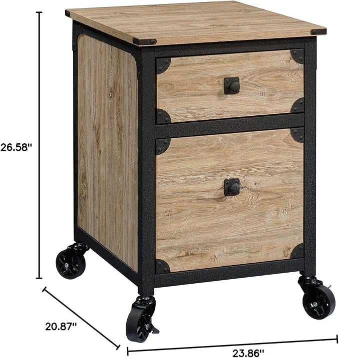 Industrial Mobile File Cabinet with Wheel, 2 Drawers Rolling Filing Cabinet Wood & Metal Printer Stand Office Storage Cabinet for Home Office A4, Letter-Size