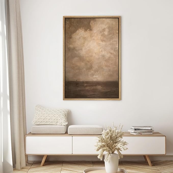 SIGNWIN Framed Canvas Print Wall Art Moody Neutral Sky and Distant Horizon Landscape Illustrations Modern Decorative for Living Room, Bedroom, Office - 16"x24" NATURAL