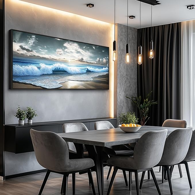 Mhartk66 Beach Framed Wall Art-Extra Large Paintings For Living Room Ocean Canvas Prints Coastal Artwork For Walls Landscape Nature Posters Waves Seascape Pictures Modern Home Decor for Bedroom Office