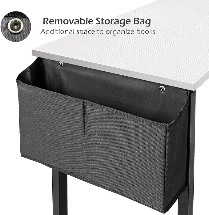 Lufeiya Computer Desk White Writing Table for Small Spaces Home Office 39 Inch Modern Study PC Desk with Storage Bag Hook, White Black