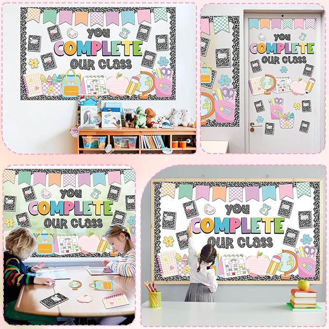 Composition Bulletin Board Set Welcome Classroom Bulletin Board Decoration Colorful Notebook Pencil Paper Cutouts Classroom Decorations for Back to School Office Home Chalkboard Decor Wall Door