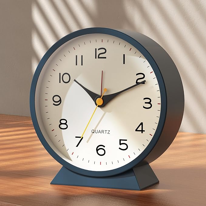 AYRELY® 4.5" Analog Alarm Clock,Small Retro Desk Clock Battery Operated,Slient Metal Table Clock with Light for Living Room Decor,Bedroom,Bedside,Shelf (Blue)
