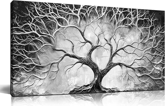 CGXART Tree Wall Art for Living Room - Black And White Wall Decor Office - Modern Tree of Life Wall Decor for Bedroom Size 20" x 40"