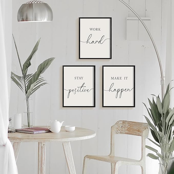 Heiple Motivational Wall Art 11"x14" Framed Wooden Inspirational Office Wall Decor for Men Picture Poster Positive Work Hard Quote Wall Decor for Home Office Bedroom (Black, 11”x14”)