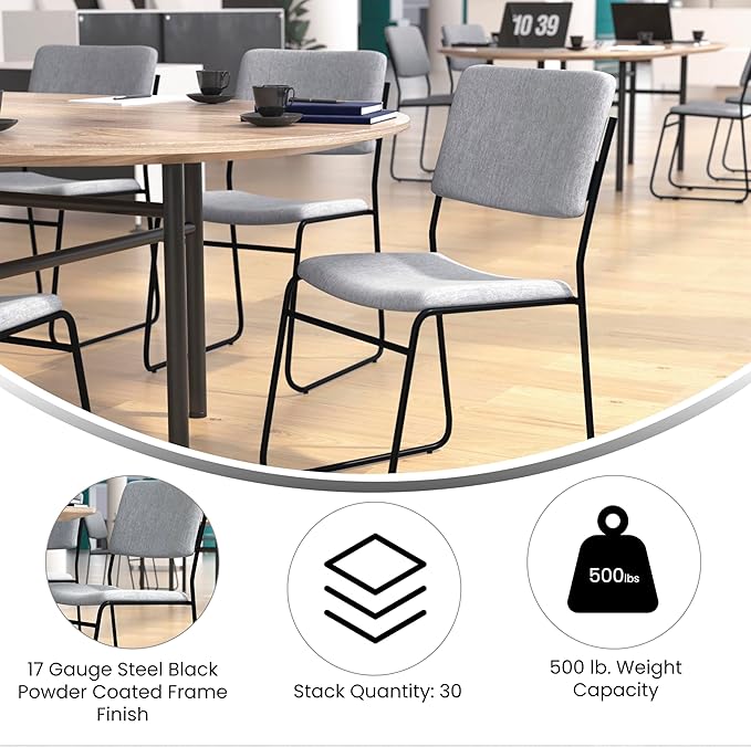 Flash Furniture HERCULES Series 500 lb. Capacity High Density Gray Fabric Stacking Chair with Sled Base